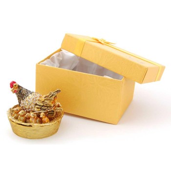 Декоративна метална кутийка за бижута във формата на кокошка с пиленца - фаберже