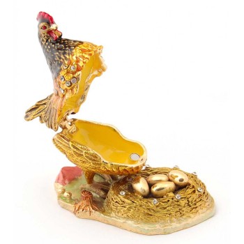 Декоративна метална кутийка за бижута във формата на кокошка с яйца - фаберже