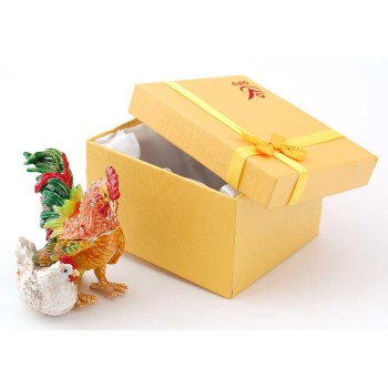 Декоративна метална кутийка за бижута във формата на петел с кокошка - фаберже