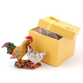 Декоративна метална кутийка за бижута във формата на кокошка и петел - фаберже