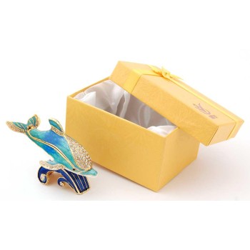 Декоративна метална кутийка за бижута във формата на делфин върху вълна - фаберже