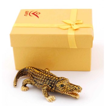 Декоративна метална кутийка за бижута във формата на крокодил - фаберже