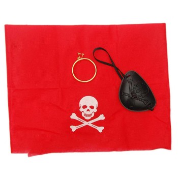 Парти комплект - пиратска превръзка за око, обеца с клипс за закачане и кърпа за глава