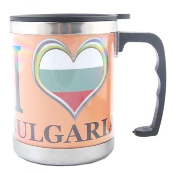 Сувенирна чаша - термос със сърце в цветовете на българското знаме