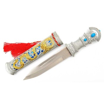 Сувенирен нож с метални декоративни ножница и ръкохватка с пискюл