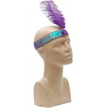 Парти аксесоар - лента за глава с пайети, цветно камъче и перо