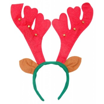 Коледна диадема - еленови рога с ушички, декорирана със звънчета