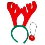 Коледен комплект - диадема с еленови рога и светещ нос