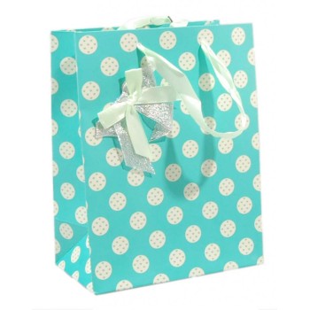 Цветна подаръчна торбичка, изработена от картон с декоративна панделка