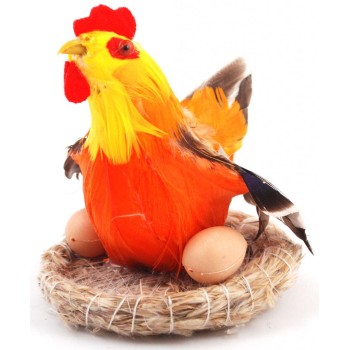 Декоративна фигурка в кошничка - кокошка с разперени криле и две яйца