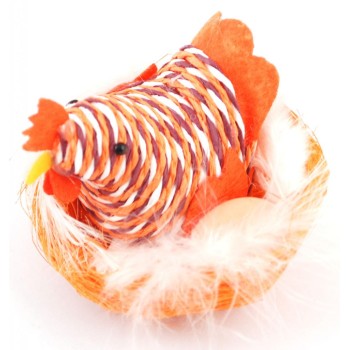 Декоративни фигурки в кошничка с пух - кокошка и Яйце