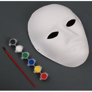 Бяла карнавална маска с шест броя боички и четка