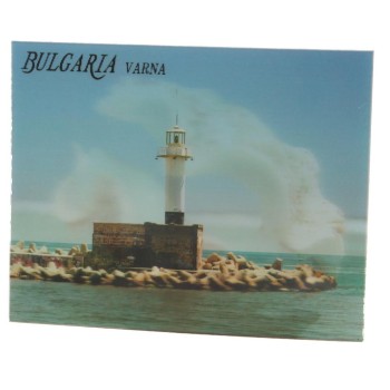 Магнитна пластинка с холограмни изображения - морския фар във Варна и голяма мида