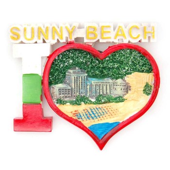 Сувенирна магнитна фигурка с надпис - Аз ♥ Слънчев бряг - плаж и хотели