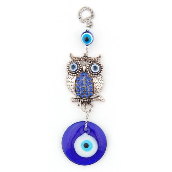 Сувенирна фигура за окачване - стъклени сини очи /назар/ и бухал