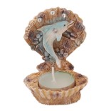 Сувенирна фигурка - свещник във формата на отворена мида с делфин