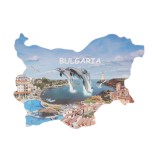 Сувенирна магнитна пластинка - плажове с хотели и делфини - контури на България
