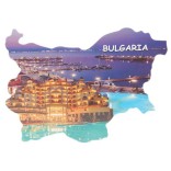 Сувенирна магнитна пластинка - кейове и хотел, нощна снимка - контури на България