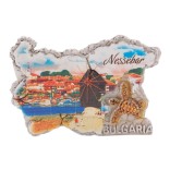 Магнитен сувенир във формата на картата на България - старата мелница в Несебър