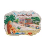 Сувенирна магнитна фигурка с релефни палми и жена на плажна хавлия - плажове и хотели, Златни пясъци