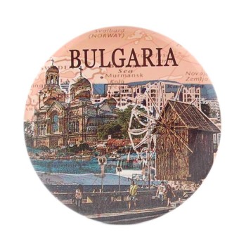 Сувенирна метална значка - забележителности в България - катедралата във Варна и старата мелница в Несебър, България