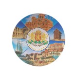 Кръгла магнитна пластина с лазерна графика - герба на България и забележителности в Несебър и Созопол