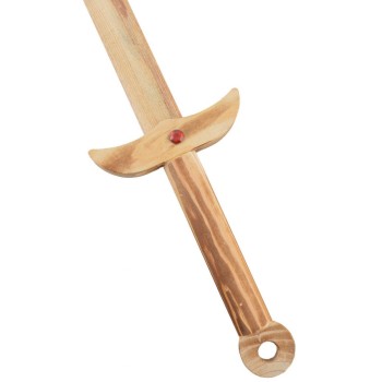 Сувенирен меч, изработен изцяло от дърво декориран с червен камък