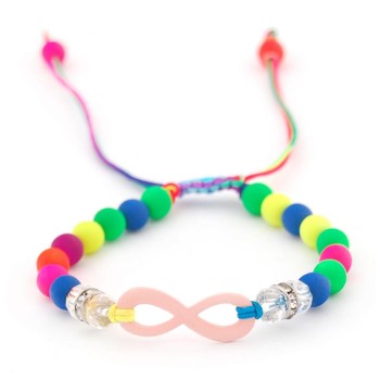 Плетена гривна с цветни топчета, прозрачна мъниста, пръстени и символ на безкрайността