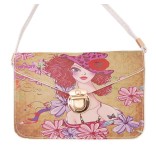 Цветна дамска чантичка със закопчалка, изработена от изкуствена кожа