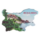 Сувенирна магнитна пластина във формата на карта на България с лазерна графика - български къщи на скали