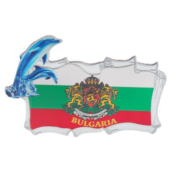 Сувенирна магнитна пластина с делфини - знамето и герба на България