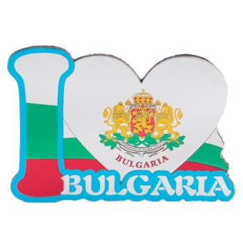 Сувенирна магнитна фигурка във формата на надпис I ♥ Bulgaria - герба на България