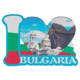 Сувенирна магнитна фигурка във формата на надпис I ♥ Bulgaria - катедралата във Варна и старата мелница в Несебър