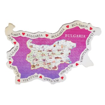 Магнитна пластина във формата на картата на България с лазерна графика - карта на България със забележителности 