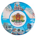 Кръгла магнитна пластина с лазерна графика - герба на България и забележителности във Варна, Несебър и Калиакра