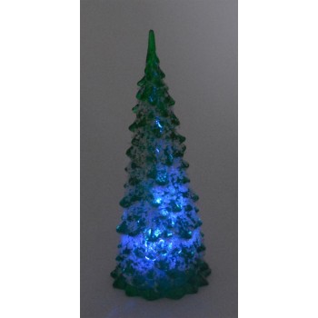 Декоративна елхичка с изкуствен сняг, светеща в различни цветове