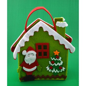 Коледна торбичка във формата на къщичка с Дядо Коледа и елха