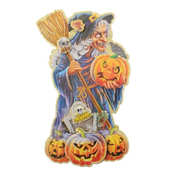 Цветен стикер с брокат в тематична форма за Хелоуин - вещица