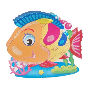 Подаръчна торбичка във формата на риба с 3D елементи и декорирана с брокат