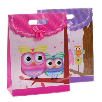 Цветна подаръчна торбичка с капаче с панделка - бухали