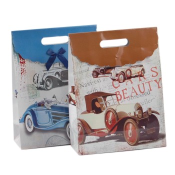 Подаръчна торбичка с капаче с панделка - ретро коли