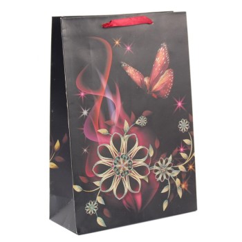 Стилна подаръчна торбичка с брокат - пеперуди и цветя