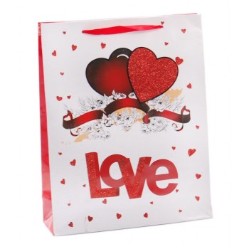 Валентинска подаръчна торбичка с брокат - сърца