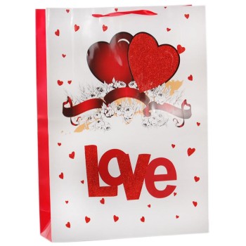 Валентинска подаръчна торбичка с брокат - сърца