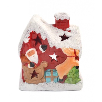Декоративен свещник във формата на къщичка с Дядо Коледа и елен