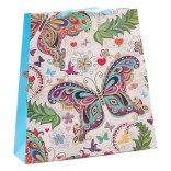 Цветна подаръчна торбичка с брокат - пеперуди и цветя