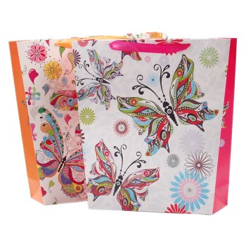 Цветна подаръчна торбичка с брокат - пеперуди и цветя