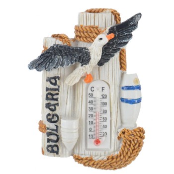 Релефна фигурка с магнит, декорирана с морски мотиви, термометър и чайка