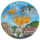 Кръгла релефна фигурка с магнит - забележителности от България