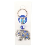 Сувенирен ключодържател с фигурка - слонче, декорирано със сини камъчета